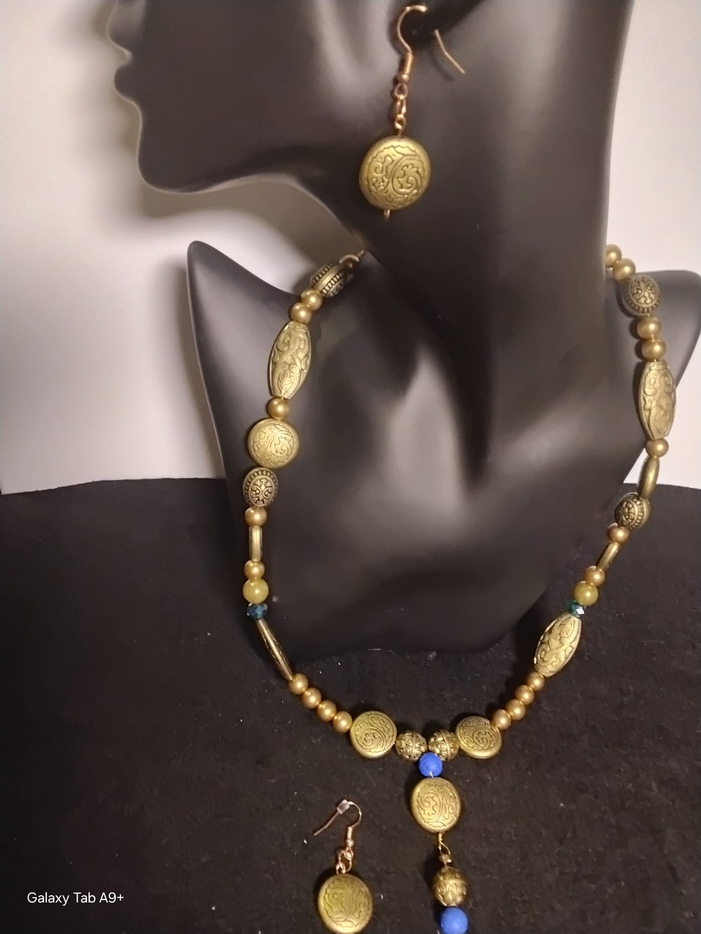 Handcrafted Gold-Tone Pendant Necklace and Earring Set
